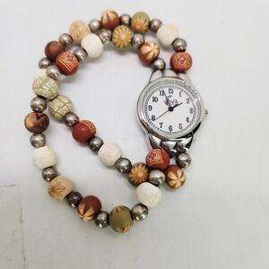 Viva Beads Watch Women Handmade Dual Clay Beaded Stretch Band New Battery Dainty